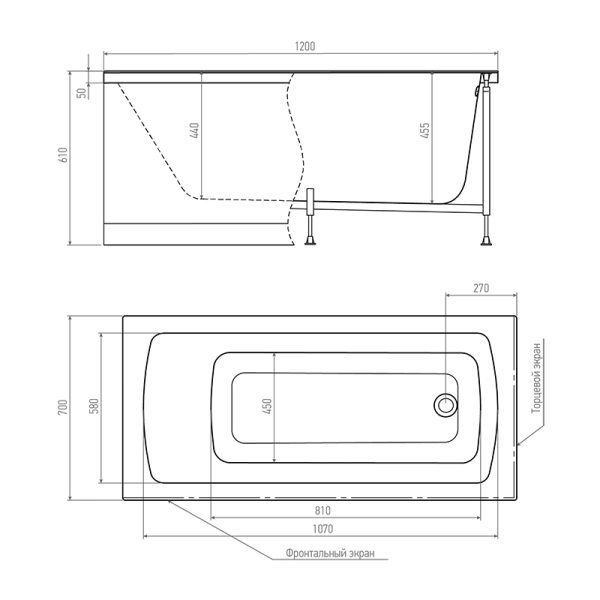 Акриловая ванна с каркасом Timo RITTA1270 1200х700
