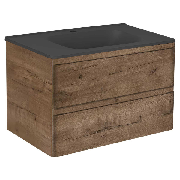 Тумба Vincea Vico 800 подвесная, 2 выкатных ящика soft close, V.Oak с умывальником VCB-2VP800B из искусственного камня, цвет черный