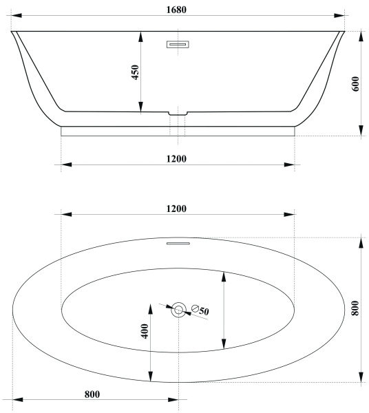 Ванна GRETA170 акриловая (1700x800x600) отдельностоящая, белая, со сливом-переливом Ceruttispa