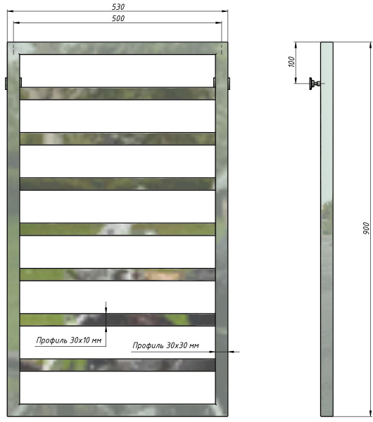 Полотенцесушитель водяной Stinox Bergamo 500x900, нижнее подключение, хром, 1/2" ВР (внутренняя резьба), 7 перекладин