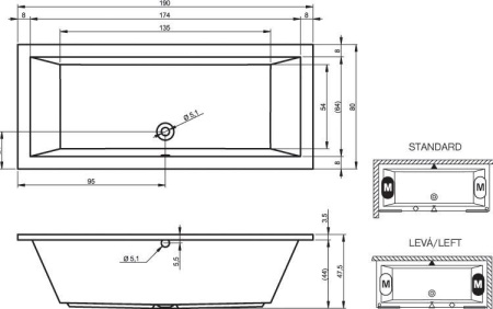 Акриловая ванна с усиленным каркасом и сифоном Riho Lusso 190x80 BA5900500000000