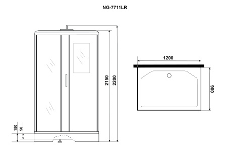 Душевая кабина Niagara Luxe NG-7711GR 90x120х215, низкий поддон, стенки золото