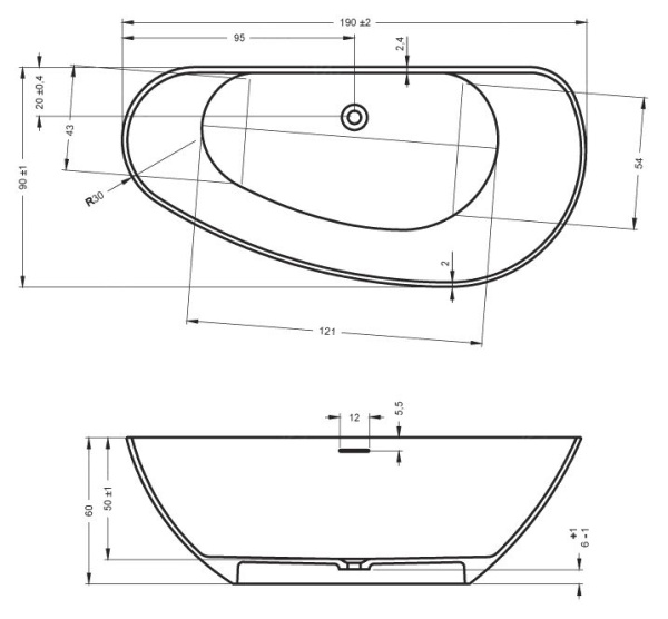 Ванна из искусственного мрамора Riho Granada 190х90 L BS2000500000000