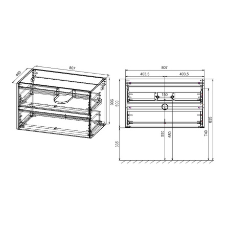 Тумба Vincea Gio 800 подвесная, 2 выкатных ящика soft-close, R.Oak с умывальником VBS-13980 керамическая, цвет белый