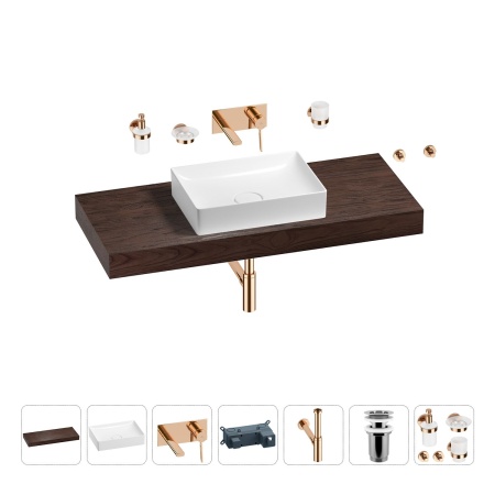 Раковина 50 см со столешницей 120 см Wellsee Pure BY Wellsee 201011389 в наборе 9 в 1: столешница, раковина, встраиваемый смеситель, сифон, выпуск, аксессуары (цвет набора розовое золото)