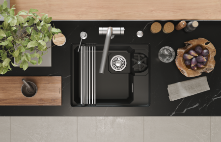 Мойка для кухни Granula Kitchen Space Rinzer 5505RU черный, 55х45 см, прямоугольная
