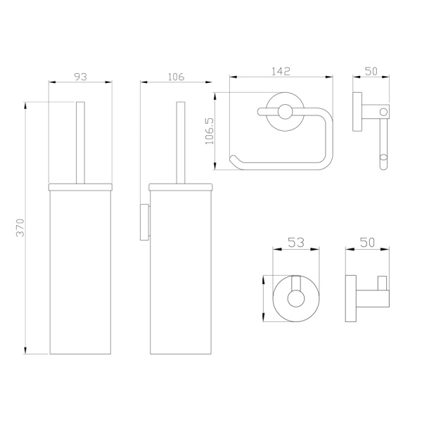 Набор аксессуаров из 3 предметов (крючок, держатель для бумаги, ершик) WONZON & WOGHAND, Темный графит (WW-8100-GM)