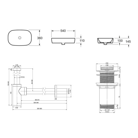 Комплект 3 в 1 Lavinia Boho Bathroom Sink 21520011: накладная фарфоровая раковина 54 см, металлический сифон, донный клапан