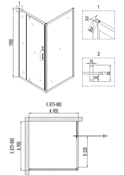 Душевое ограждение Niagara Nova NG-6801-08 BLACK 90x90x190 квадрат, дверь распашная