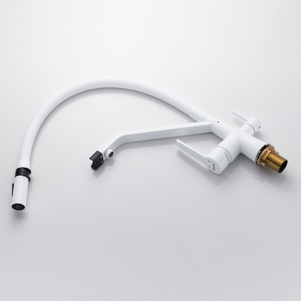 Смеситель для кухни с гибким изливом и подключением фильтра Shevanik S278C, белый