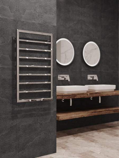 Полотенцесушитель водяной Stinox Croma 500x900, нижнее подключение, хром, 1/2" ВР (внутренняя резьба), 7 перекладин