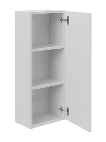 Orange St-30SR Шкаф навесной Стиль 30.
Корпус: МДФ, две полки, фасад с фрезой, петли с доводчиками. Пленка ПВХ, цвет - белый глянец.
Габариты (ШхВхГл): 30х75х20 см