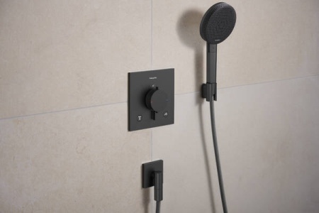 Настенная розетка с обратным клапаном Hansgrohe FixFit Fine E 28883340. матовый черный хром 28883340