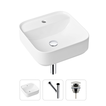 Комплект 3 в 1 Lavinia Boho Bathroom Sink 21520296: накладная фарфоровая раковина 42 см, металлический сифон, донный клапан