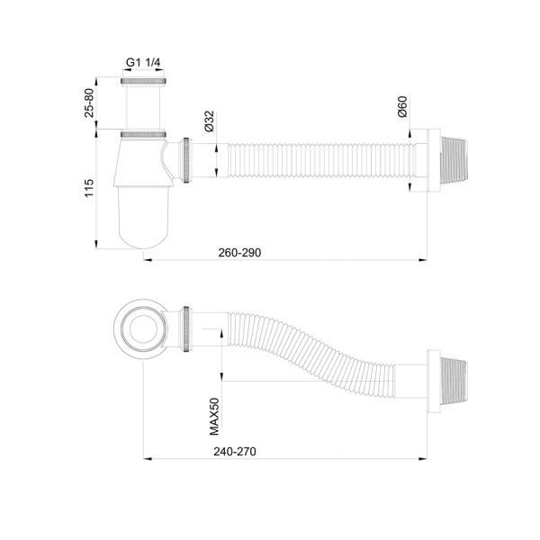 Сифон для раковины WONZON & WOGHAND, Темный графит (WW-88SS102-BGM)