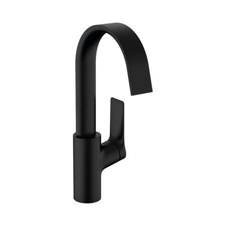 Hansgrohe Vivenis Смеситель для раковины однорычажный 210 с поворотным изливом со сливным гарнитуром черный матовый 75030670