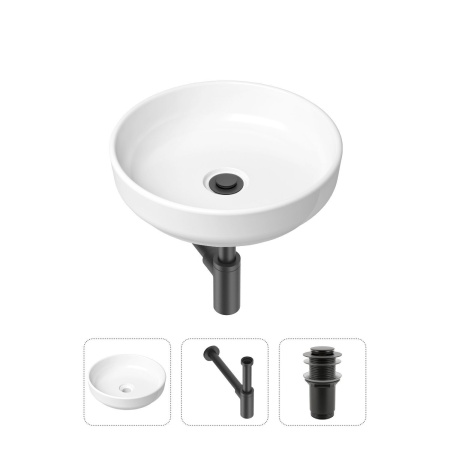Комплект 3 в 1 Lavinia Boho Bathroom Sink 21520169: накладная фарфоровая раковина 40 см, металлический сифон, донный клапан