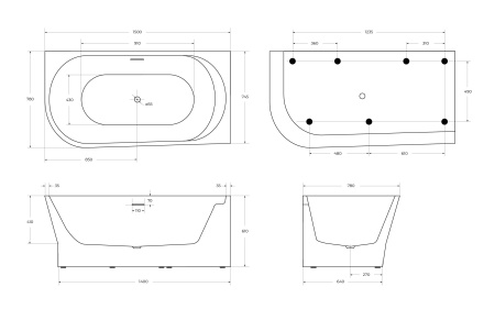 Акриловая ванна BELBAGNO BB410-1500-780-R