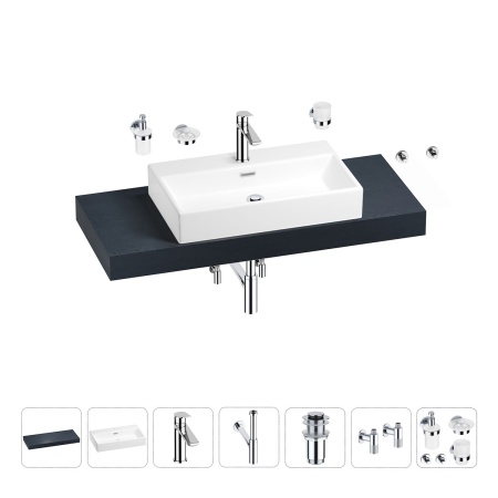 Раковина 70 см со столешницей 120 см Wellsee Graceful Pro 201012701 в наборе 10 в 1: столешница, раковина, смеситель, сифон, донный клапан, угловые вентили, аксессуары (цвет хром)
