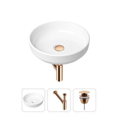 Комплект 3 в 1 Lavinia Boho Bathroom Sink 21520204: накладная фарфоровая раковина 40 см, металлический сифон, донный клапан