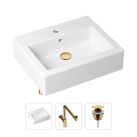 Комплект 3 в 1 Lavinia Boho Bathroom Sink 21520699: накладная фарфоровая раковина 50.5 см, металлический сифон, донный клапан