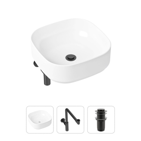 Комплект 3 в 1 Lavinia Boho Bathroom Sink 21520263: накладная фарфоровая раковина 40 см, металлический сифон, донный клапан
