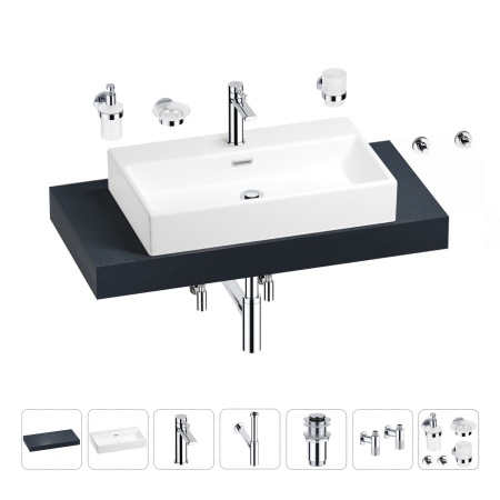 Раковина 70 см со столешницей 100 см Wellsee Graceful Pro 201012646 в наборе 10 в 1: столешница, раковина, смеситель, сифон, донный клапан, угловые вентили, аксессуары (цвет хром)