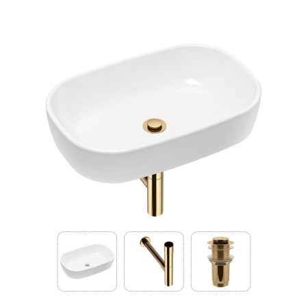 Комплект 3 в 1 Lavinia Boho Bathroom Sink 21520029: накладная фарфоровая раковина 54 см, металлический сифон, донный клапан