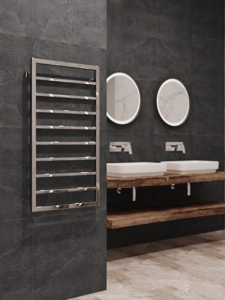 Полотенцесушитель водяной Stinox Croma 500x1000, нижнее подключение, хром, 1/2" ВР (внутренняя резьба), 8 перекладин