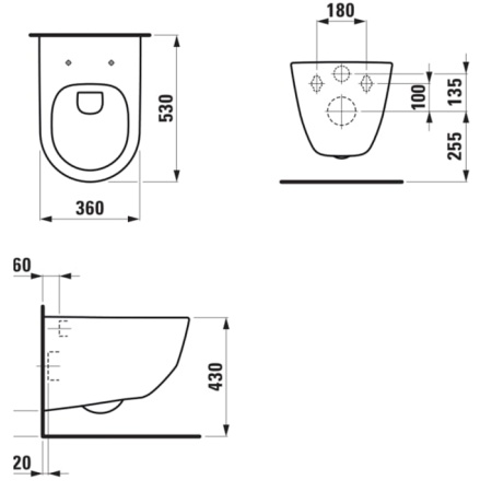 Laufen Pack Pro Комплект: унитаз подвесной 36x53см, безободковый, сиденье Slim с микролифтом, цвет: белый глянец Z.RU93.1.046.5