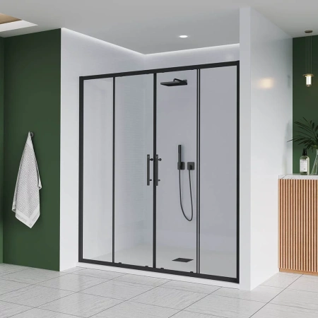 Душевая дверь Veconi Evo 400 B, 1600x1950, черный матовый, стекло прозрачное