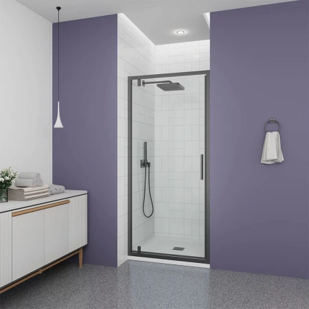 Душевая дверь Veconi Ottimo P30 GR, 700x1900, графит брашинг, стекло прозрачное