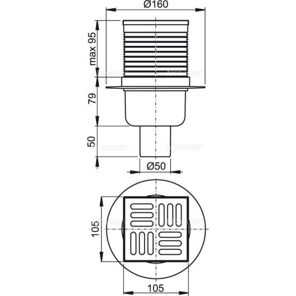 Сливной трап Alcaplast 105х105/50 APV32