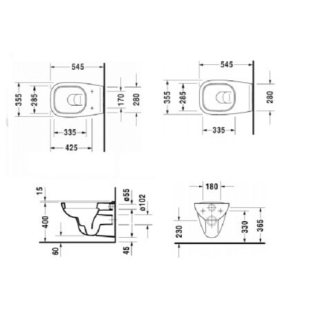 Duravit D-Code Комплект: подвесной унитаз Rimless 257009 35.5х54.5см.+ сиденье с SoftClose 006739 45700900A1 (257009+006739)