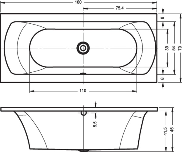 Акриловая ванна с усиленным каркасом и сифоном Riho Lima 160x70 R BB4200500000000