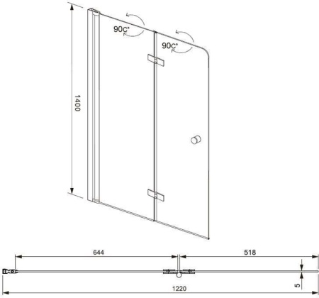 Шторка для ванны Aquanet Beta 4 NF6222-hinge, прозрачное стекло