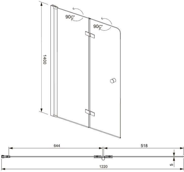 Шторка для ванны Aquanet Beta 4 NF6222-hinge, прозрачное стекло