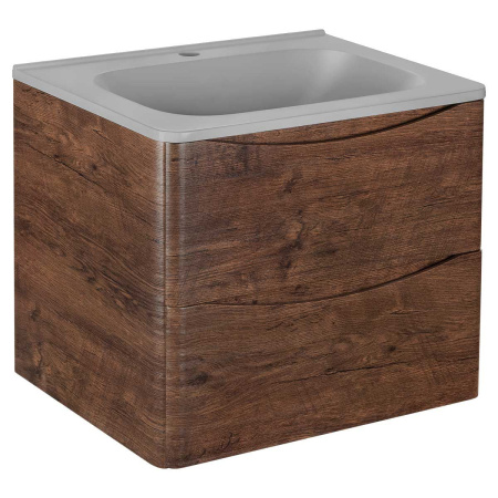 Тумба Vincea Paola 600 подвесная, 2 выкатных ящика soft close, R.Wood с умывальником VCB-2VP600G из кварцевого камня, цвет серый