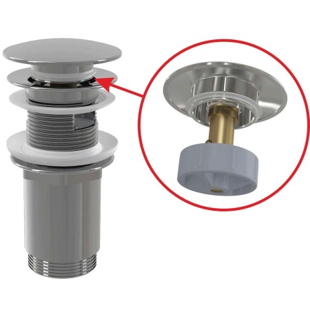 Водослив для умывальника Alcaplast click/clack 5/4", цельнометаллический с большой заглушкой, A392C