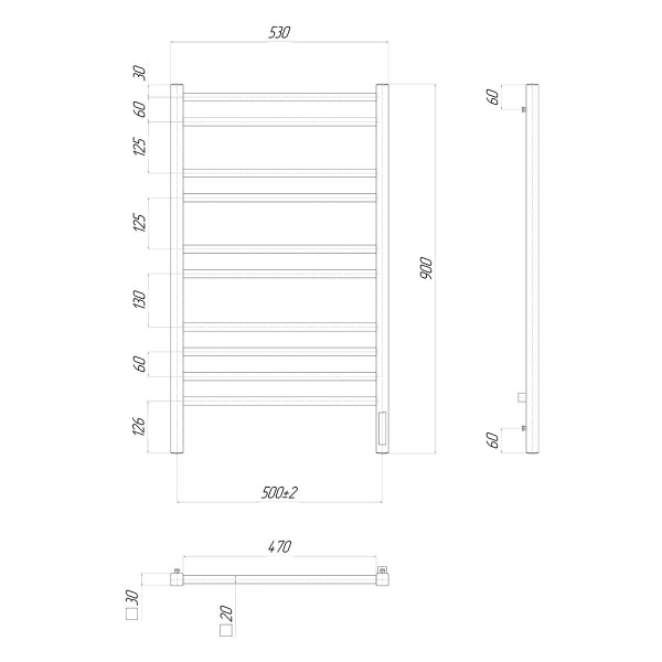 Полотенцесушитель электрический Lemark Unit LM45910Z П10 500x900, диммер справа, хром