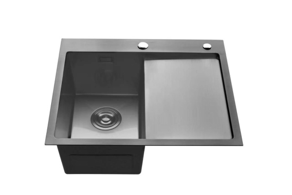 Кухонная мойка Roxen Vespa 60х50 левая, с коландером и дозатором, графит 560230-60LB