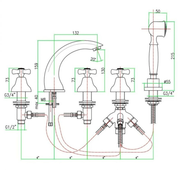 Смеситель на борт ванны Webert Armony AM730401017, хром-золото