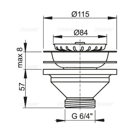 Водослив сифона для мойки Alcaplast 6/4" с нержавеющей peшeткой Ø115, A37