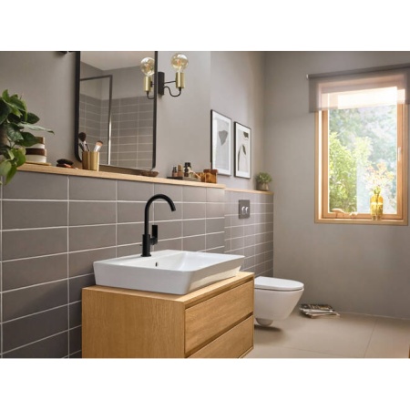 Hansgrohe Rebris E Смеситель для раковины 210 с поворотным изливом со сливным гарнитуром черный матовый 72576670