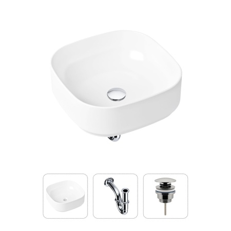 Комплект 3 в 1 Lavinia Boho Bathroom Sink 21520218: накладная фарфоровая раковина 40 см, металлический сифон, донный клапан