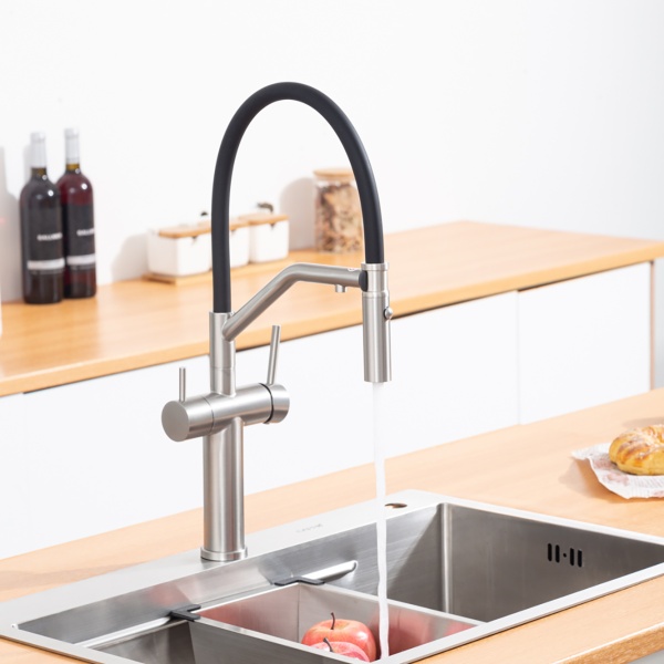Смеситель для кухни с гибким изливом и подключением фильтра GAPPO G4399-85, сатин