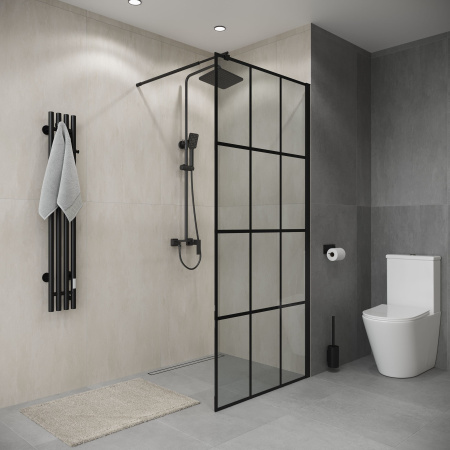 Душевая перегородка Niagara Eco NG-552-90BLACK (90х190) черный,стекло клетка,1 место