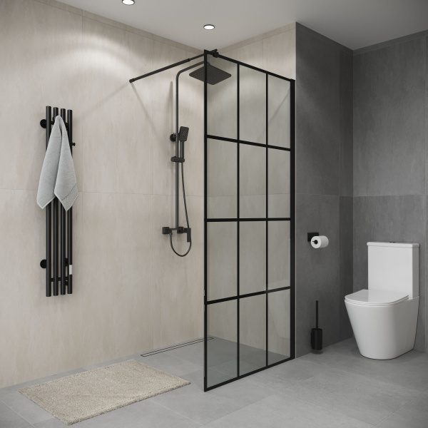 Душевая перегородка Niagara Eco NG-552-90BLACK (90х190) черный,стекло клетка,1 место