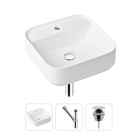 Комплект 3 в 1 Lavinia Boho Bathroom Sink 21520276: накладная фарфоровая раковина 42 см, металлический сифон, донный клапан