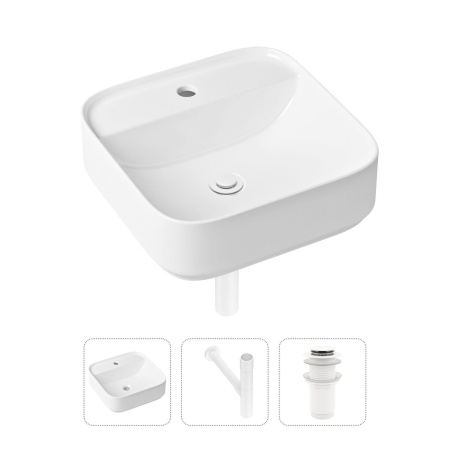 Комплект 3 в 1 Lavinia Boho Bathroom Sink 21520303: накладная фарфоровая раковина 42 см, металлический сифон, донный клапан